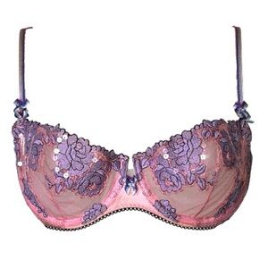 90s Victoria’s Secret Angels Sequin Floral Embroidered Mesh Bra Pink Purple 34C